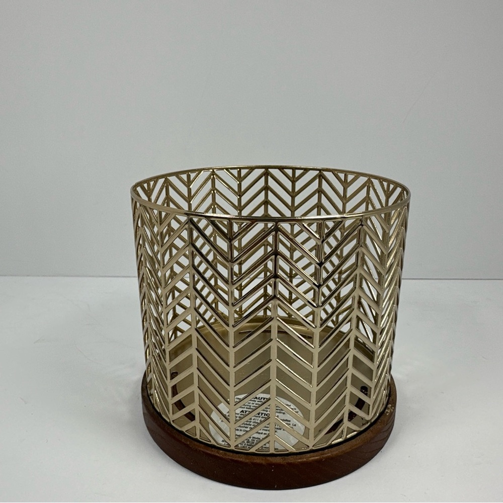 Bath & Body Works Gold Metal Chevron Candle Holder with Wood Base - Picture 3 of 5